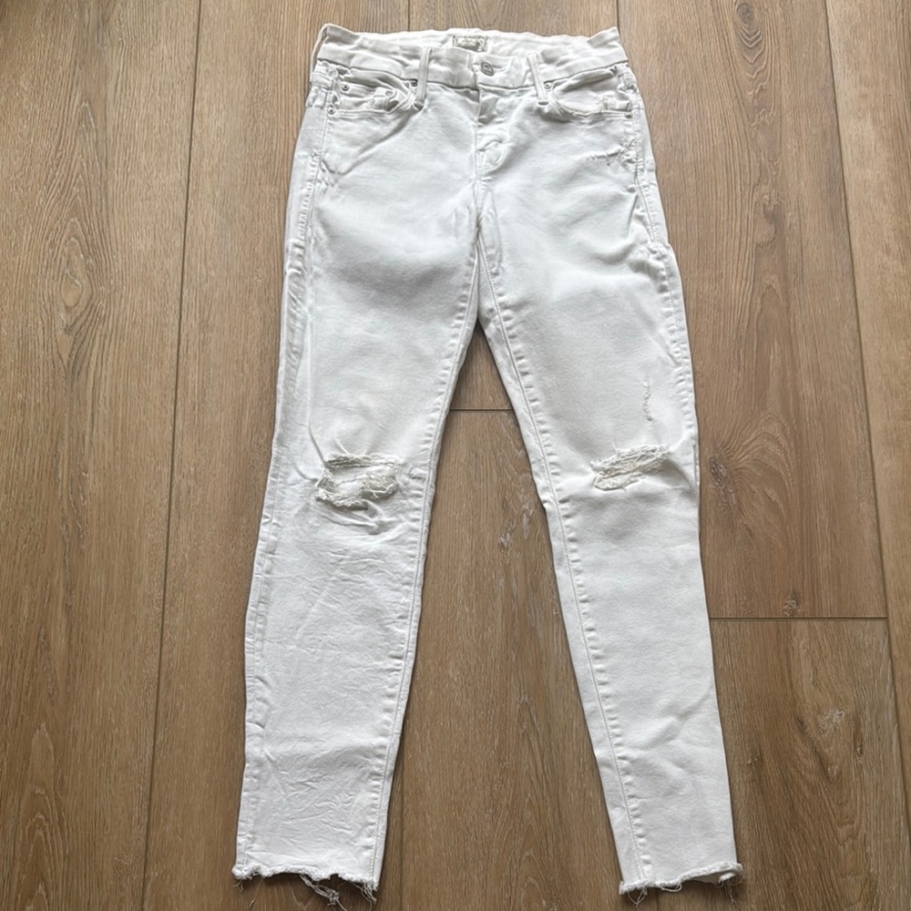 MOTHER White Ripped Skinny Jeans
